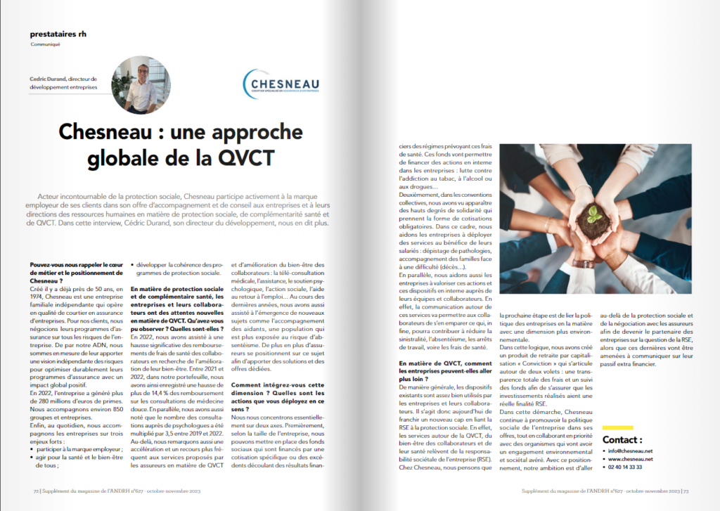 Lire l'article du supplément de l'ANDRH : Une approche globale de la QVCT.