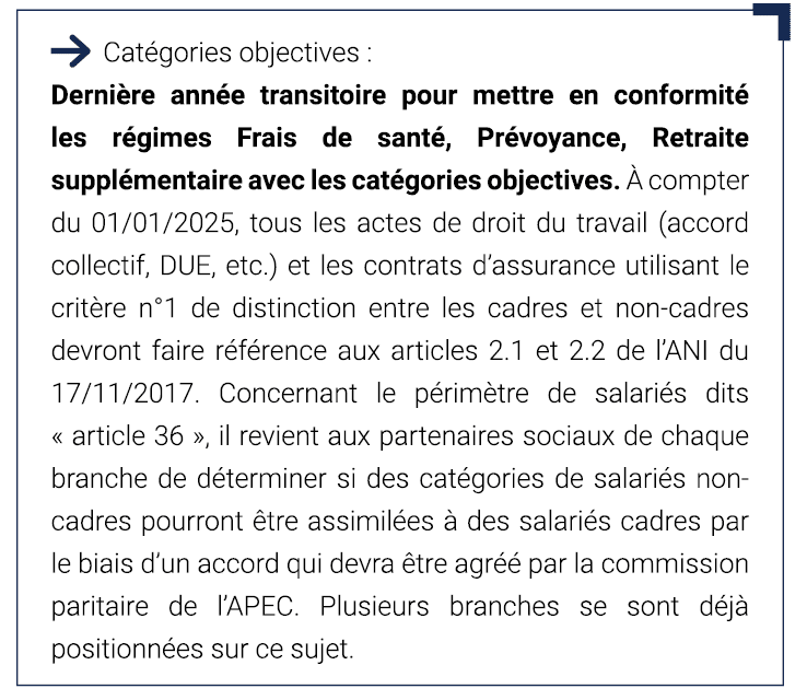 Dernière année transitoire pour mettre en conformité les régimes Frais de santé, prévoyance, retraite supplémentaire avec les catégories objectives.