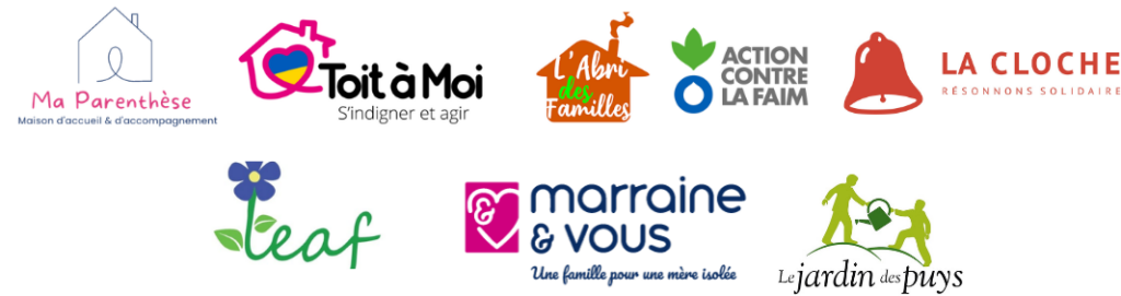 L'Abri des Familles
Toit à moi
Ma Parenthèse
La Cloche
Leucémie Espoir Atlantique Famille
Marraine & Vous
Le Jardin du Puys 
